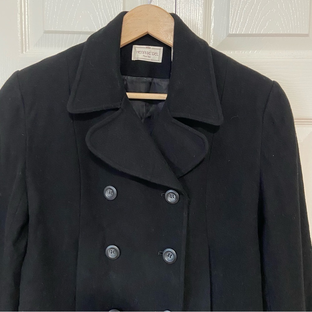Henri Bendel Cashmere Wool Cropped Double Breasted Blazer Peacoat Black Size 8 - Picture 4 of 11